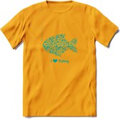 I Love Fishing - Vissen T-Shirt | Aqua | Grappig Verjaardag Vis Hobby Cadeau Shirt | Dames - Heren - Unisex | Tshirt Hengelsport Kleding Kado - Geel - XL