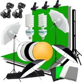 Fotostudio Set | 4 Kleuren Achtergrondscherm | Verlichting | Green Screen | Softbox Paraplu | LED Lampen | Studiolamp | Reflector
