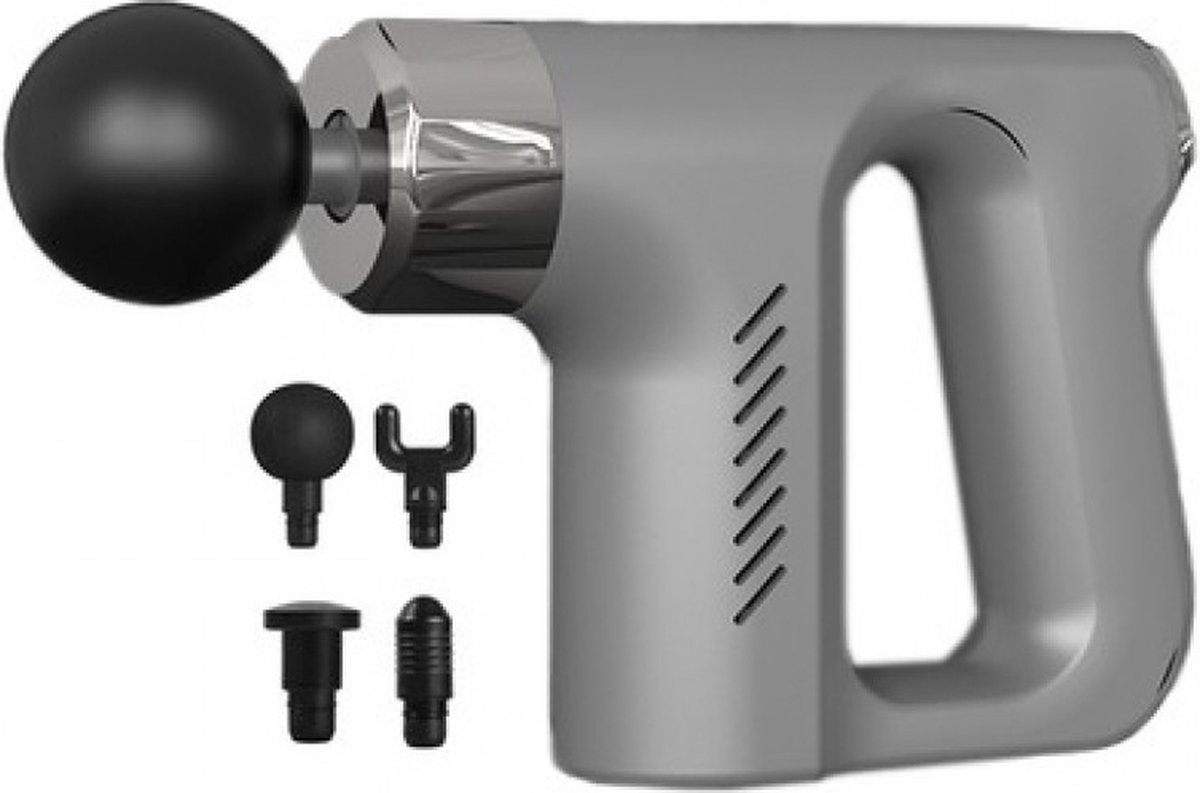 Massage Gun - Sport en Relax Massage – Professioneel - 4 Opzetstukken - Massage Apparaat - Massage pistool - Zilver