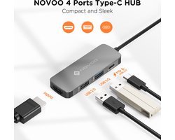 Novoo 4 In 1 Usb C Hub - 4K Ultra HD - Type C - 100W Pd - Thunderbolt 3 Adapter - Laptop hubs Aluminium