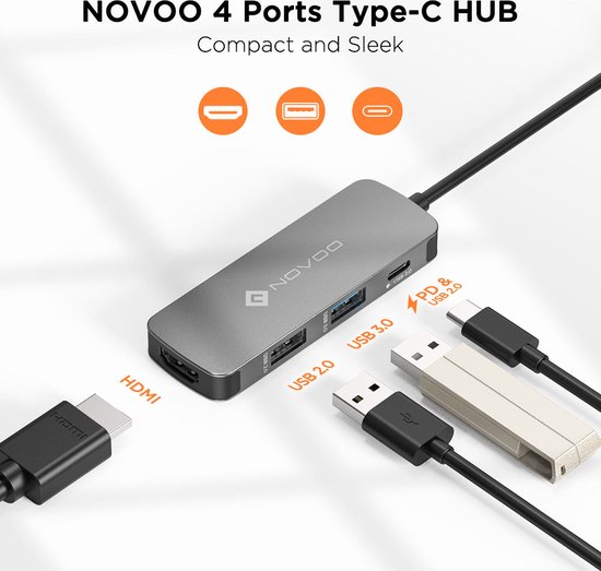 NOVOO USB C Hub Portable, 8-en-1 Adaptateur USB-C vers Type C 100W
