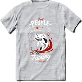 Cool People Do Fishing - Vissen T-Shirt | Rood | Grappig Verjaardag Vis Hobby Cadeau Shirt | Dames - Heren - Unisex | Tshirt Hengelsport Kleding Kado - Licht Grijs - Gemaleerd - XX