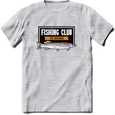 Fishing Club - Vissen T-Shirt | Grappig Verjaardag Vis Hobby Cadeau Shirt | Dames - Heren - Unisex | Tshirt Hengelsport Kleding Kado - Licht Grijs - Gemaleerd - 3XL