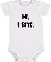 Baby Rompertje met tekst 'Hi, I bite' | Korte mouw l | wit zwart | maat 62/68 | cadeau | Kraamcadeau | Kraamkado