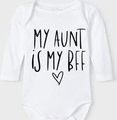 Baby Rompertje met tekst 'Aunt is my BFF' |Lange mouw l | wit zwart | maat 50/56 | cadeau | Kraamcadeau | Kraamkado