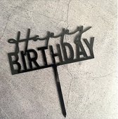 Taart Decoratie - Happy Birthday - Taarttopper - Script - Zwart