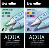 "Spectrum Noir Aqua Markers - Bright & Landscape -  2 sets a 6 markers SPECN-AQ6-LAN   -  SPECN-AQ6-BRI