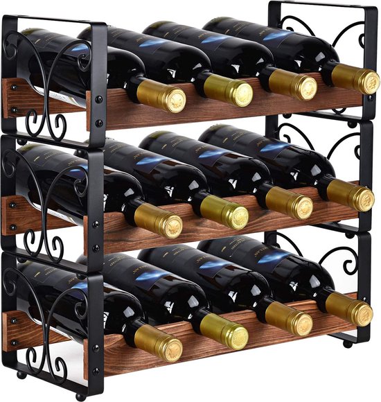 X- Tier Étagère à vin rustique empilable à 3 niveaux pour 12 Bouteilles  Support de