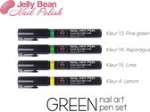 Jelly Bean Nail Polish Nail Art Pen Set  - Green set - Nagelversiering - Nagel pen 4 x 7 ml