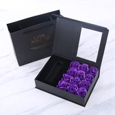 Sefaras Rozen Giftbox - Geschenkdoos - Liefdes Cadeautje - Met 12x Rozen - Valentijnscadeau - Rozenpakket -  Afmeting pakket 18x13x4.6 CM -Paars