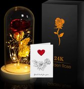 Anbet Rose bladgoud 24 K in een glazen deksel, de mooie en het beest roos in glas Dome LED-licht van roségoud voor cadeau voor bruiloft, verjaardag, Valentijnsdag