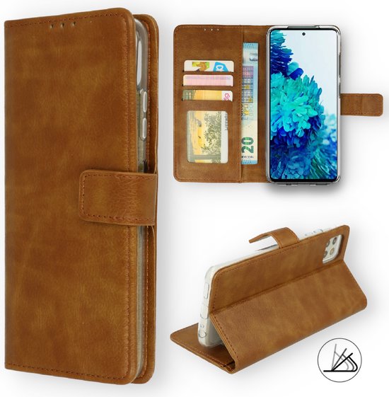 HB Hoesje Geschikt voor Motorola Moto G60S Bruin & Glazen Screenprotector - Portemonnee Book Case - Kaarthouder & Magneetlipje