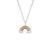 Zilveren ketting met hanger, regenboog met glitterwolkjes