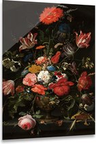 Glasschilderij Bloemen - Stilleven - Rood, Groen, Zwart - 120x80cm - Jan Davidsz de Heem