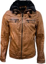 Heren jas - imitatieleer- winterjas met warme binnen voering en afneembare kraag-Bruin M