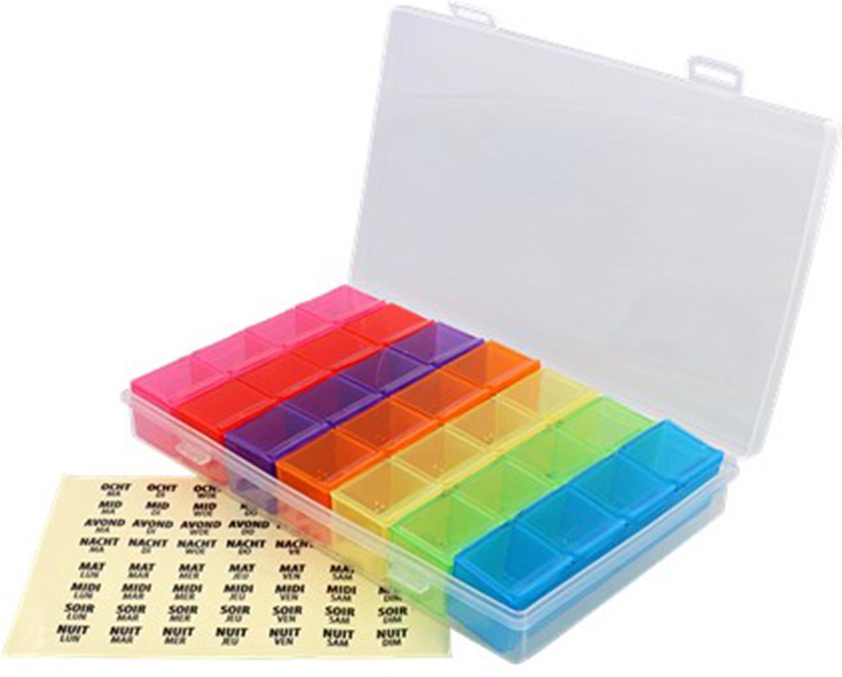 Goedkoopste Pillendoos met gescheiden vakjes inclusief stickers - 17,5 x 10,5 x 2,5 cm