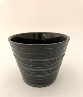 Pot de fleurs Phonix fines rayures anthracite brillant 15cm