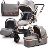 Ultragoods Premium Baby Buggy 3 In 1 - Baby wagen - Kinderwagen met stoel en wieg - Kinderwagen - Grijs