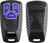 kwmobile hoes voor autosleutel compatibel met Audi 3-knops Smartkey autosleutel (alleen Keyless Go) - Autosleutelbehuizing in blauw / zwart - Carbon design