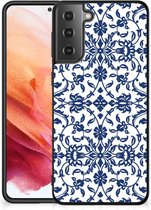 Trendy Telefoonhoesjes Geschikt voor Samsung Galaxy S21 GSM Hoesje met Zwarte rand Flower Blue