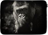 Laptophoes 13 inch - Dierenprofiel gorilla in zwart-wit - Laptop sleeve - Binnenmaat 32x22,5 cm - Zwarte achterkant