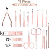KIARA Professionele Manicure Set, 18 stuks Draagbare Nagelknippers Pedicure Set & Wenkbrauw Grooming Kit, RVS Nagelverzorging Gereedschap met Luxe Lederen Case