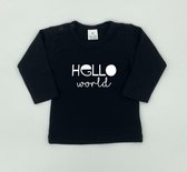 Baby Longsleeve - Hello World - Zwart - Maat 56