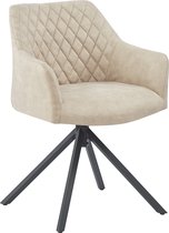 HTfurniture-Hauge Dining Chair-180 Degree Rotation-Nature color Microfiber-With Armrests-Rhombic Black Legs