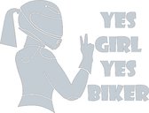Yes Girl Yes Biker sticker - Auto stickers - Laptop sticker - Auto accessories - Sticker volwassenen - 15 x 12 cm Chrome