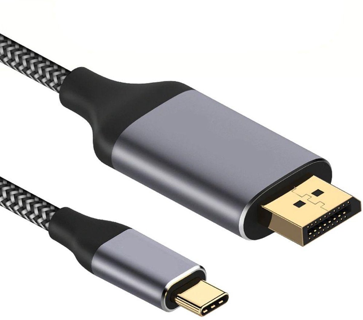 USB C naar DisplayPort kabel - 3840 x 2160 (60Hz) - Nylon mantel  - Grijs - 1 meter - Allteq
