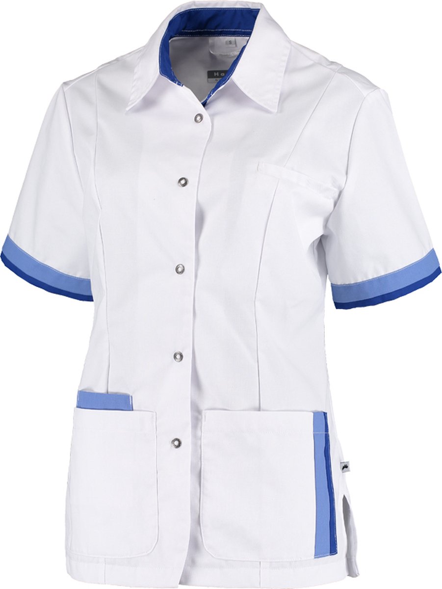 Haen / Ballyclare Dames Zorgjas Bente 74605 Wit/Blauw - Maat 3XL