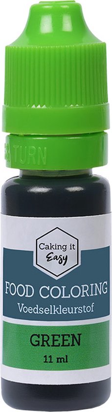 Caking it Easy ® - Eetbare Kleurstof - Waterbasis kleurstof Groen | Taarten / Bakken | Groene Voedingskleurstof in handig doseer-flesje | 11 mililiter |