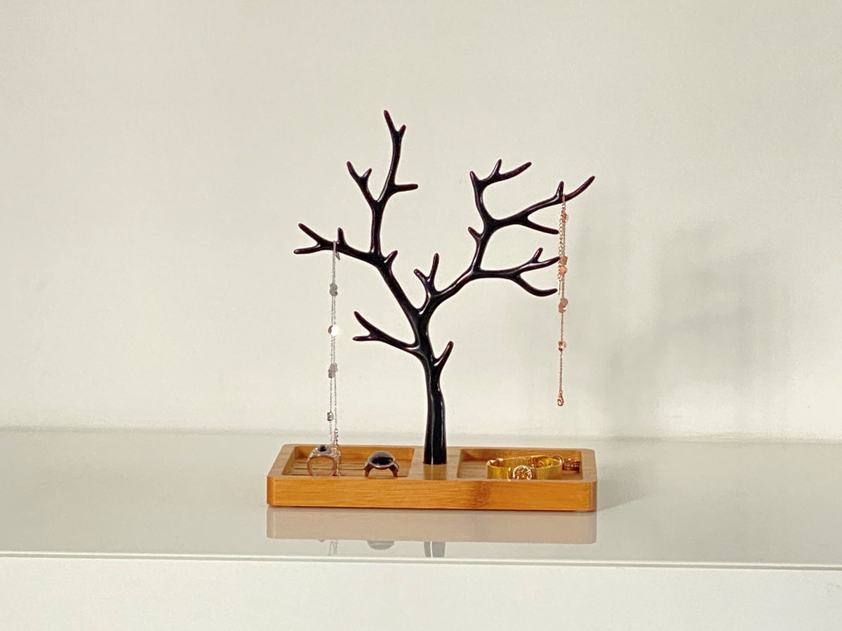 Navaris sieradenboom van bamboe en metaal - Sieradenstandaard voor kettingen, oorbellen & ringen - Decoratieve sieradenhouder - 31 cm hoog Navaris sieradenboom van bamboe en metaal - Sieradenstandaard voor kettingen, oorbellen & ringen - Decoratieve sieradenhouder - 31 cm hoog