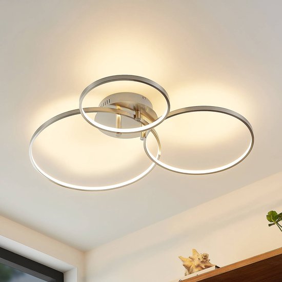 Lindby - LED plafondlamp- met dimmer - 1licht - ijzer, aluminium, plastic - H: 13.5 cm - gesatineerd nikkel - Inclusief lichtbron