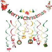 MagieQ Kerstmis Decoratie Set Merry Christmas Slingers - Swirls - Kerstman Sneeuwpop Folie Ballonnen Helium -Kerst Feest Versiering -Rood en Groen