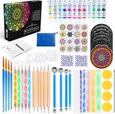 Happy Goods - 74-delige Deluxe Mandala Dotting set incl. verf Mandala dotting starter set DELUXE Dot Painting met opbergtas - nail art penselen en sjablonen - Hobby sjablonen - tek