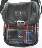Guess Schoudertas - Geruite Stof + Leer - Zwart - 25x19cm