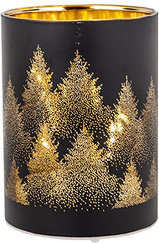 Lamp XMAS Trees LED excl. 3x AA batterijen zwart 9x9xH12 cm rond glas