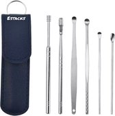 Estacks® 6 Delige Oorsmeer Verwijderaar Set - Milieuvriendelijk – Spiraalvormig - Oorreiniger - RVS Ear Cleaner - Zilver