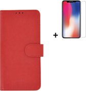 Hoesje iPhone 11 Pro + Screenprotector iPhone 11 Pro - iPhone 11 Pro Hoes Wallet Bookcase Rood + Tempered Glass