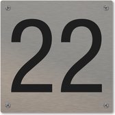 Huisnummerbord - huisnummer 22 - voordeur - 12 x 12 cm - rvs look - schroeven - naambordje nummerbord