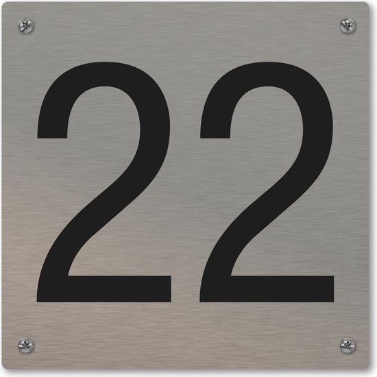 Huisnummerbord - huisnummer 22 - voordeur - x 12 cm - rvs - schroeven -...