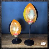 Hip-Wonen.nl - Theelichthouders set van 2 - champagne goud - Waxinelichthouders Metaal zwart - Egg kandelaar windlicht