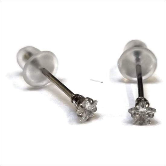 Aramat jewels ® - Zirkonia zweerknopjes ster 3mm oorbellen transparant chirurgisch staal