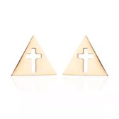 Gading® Oorknopjes - RVS dames driehoeken Oorknoppen met kruis - 9mm 10mm- goud