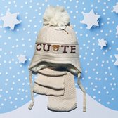 BelgaBabe -2Dellige Set: muts met fleecevoering + sjaal (100cm) –  Meisjes/Jongens - 0-1jaar – cute /crème