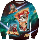 Kat, pizza en kerst - Pizza poezen - Foute kersttrui Maat: M - Superfout foute kersttrui collectie