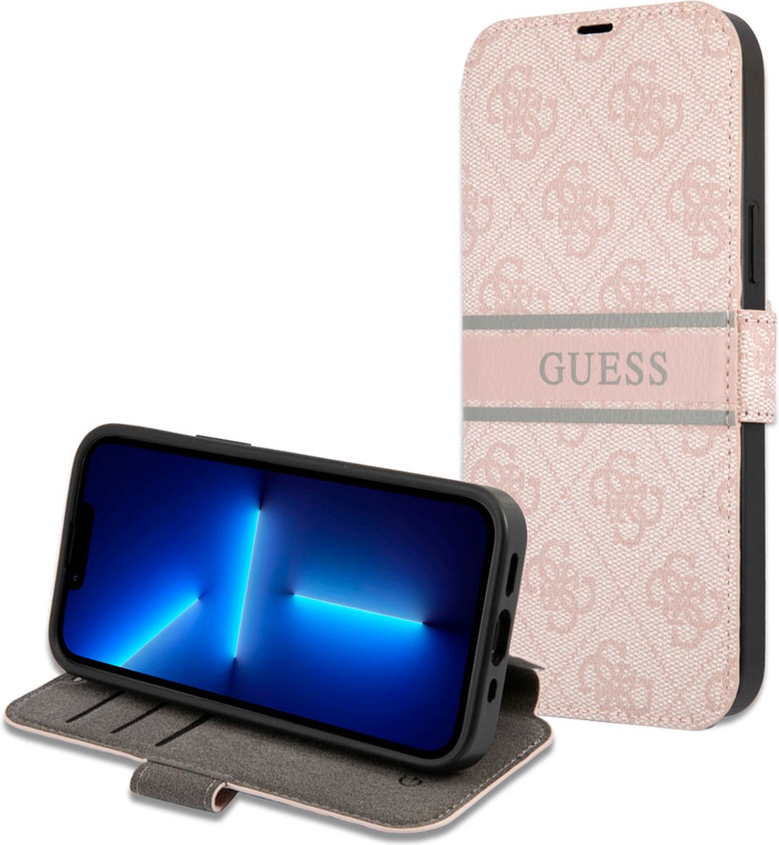 iPhone 13 Mini Bookcase hoesje - Guess - Effen Roze - Kunstleer