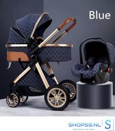 Luxe 3 in 1 kinderwagen - Babywagen - Kwalitatieve buggy - Opklapbare wandelwagen - Licht en flexibel - Blauw/Choco/Beige/Grijs/Roze/Wit