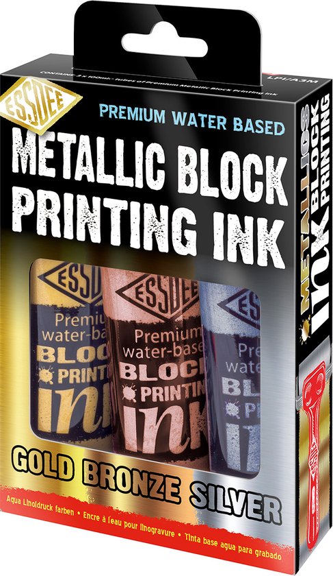 Essdee Block Printing Ink Metallic set - Peinture Lino - 3 couleurs - or, argent, bronze - 100ml